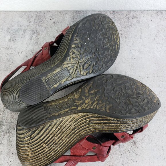 Born 100% Leather Wedge Sandals Strappy Shoes size 8 Y2K Slingback - Picture 8 of 13